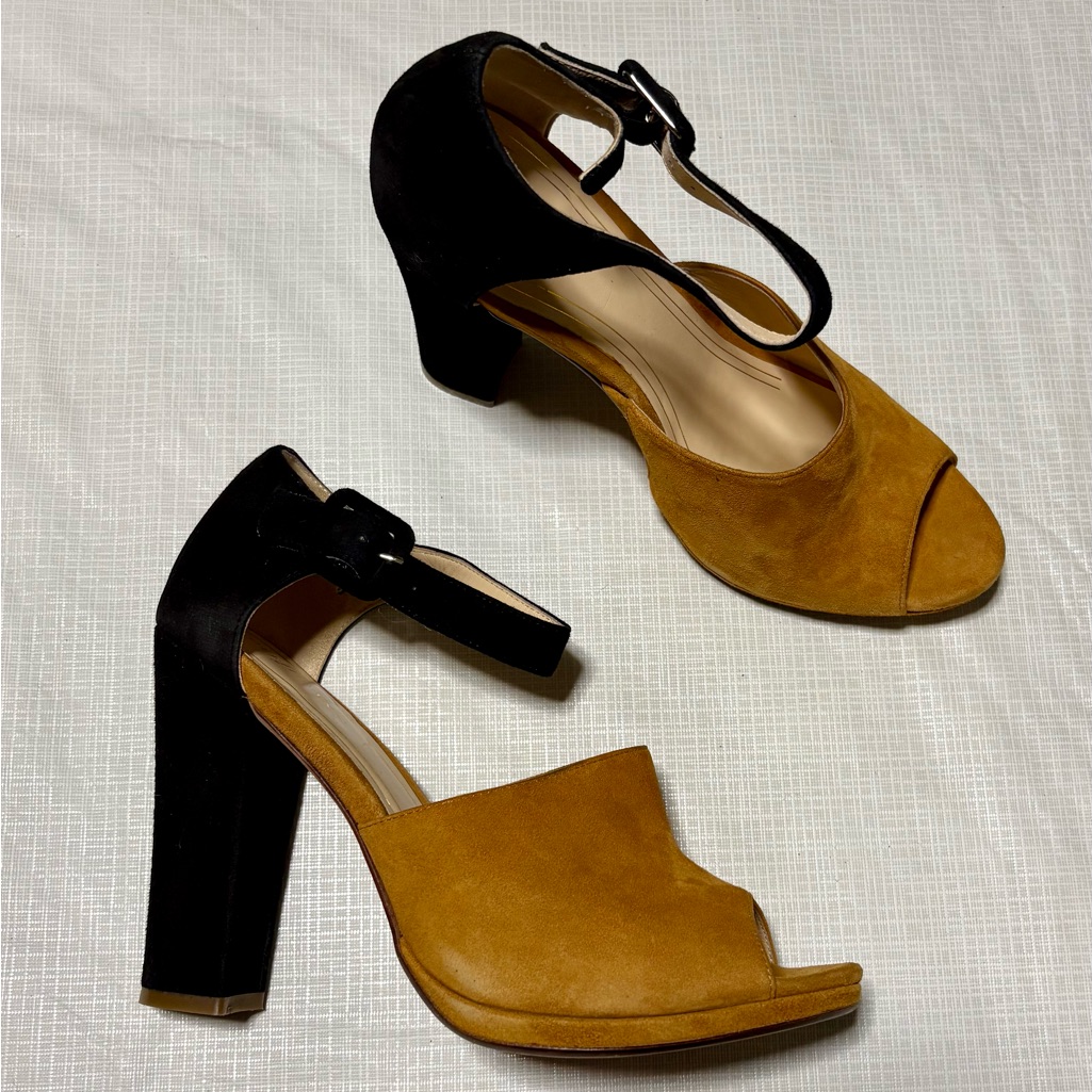 Cole Haan Nike Air Sz 10 B Black Camel Women's 4.5” Heels Ankle Strap Sandals